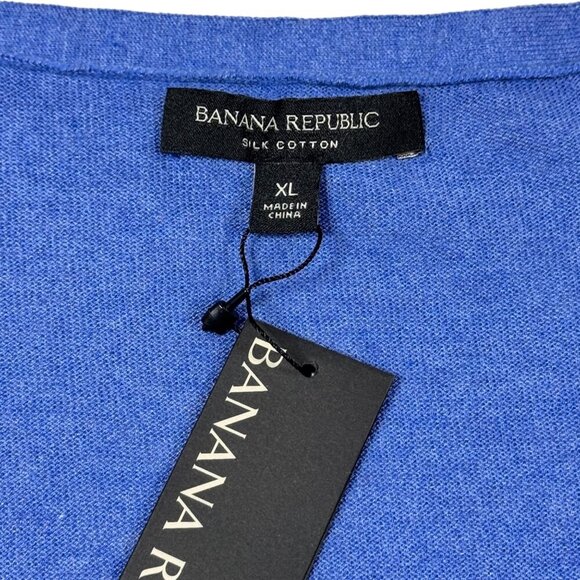 NWT Banana Republic V-Neck Sweater SZ XL Blue Silk Blend Minimalist Preppy - Picture 5 of 11